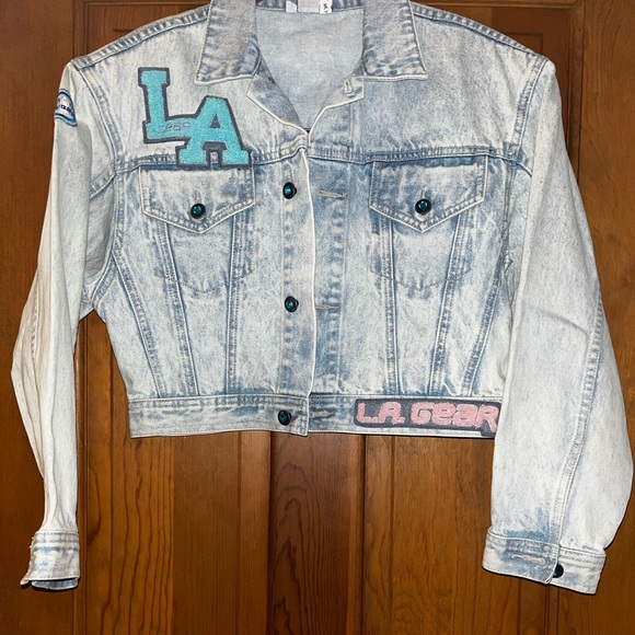 L.A. Gear Jackets & Blazers - Vintage 1980s L.A. LA Gear Stone Acid Washed Denim Jean Jacket S Small